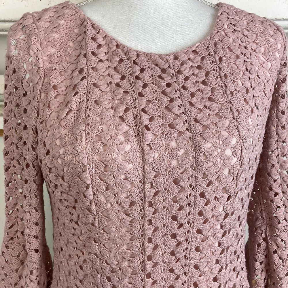 Rabbit Rabbit Rabbit Crochet lined Fit & Flare Dress w/flutter Sleeves - Picture 3 of 10